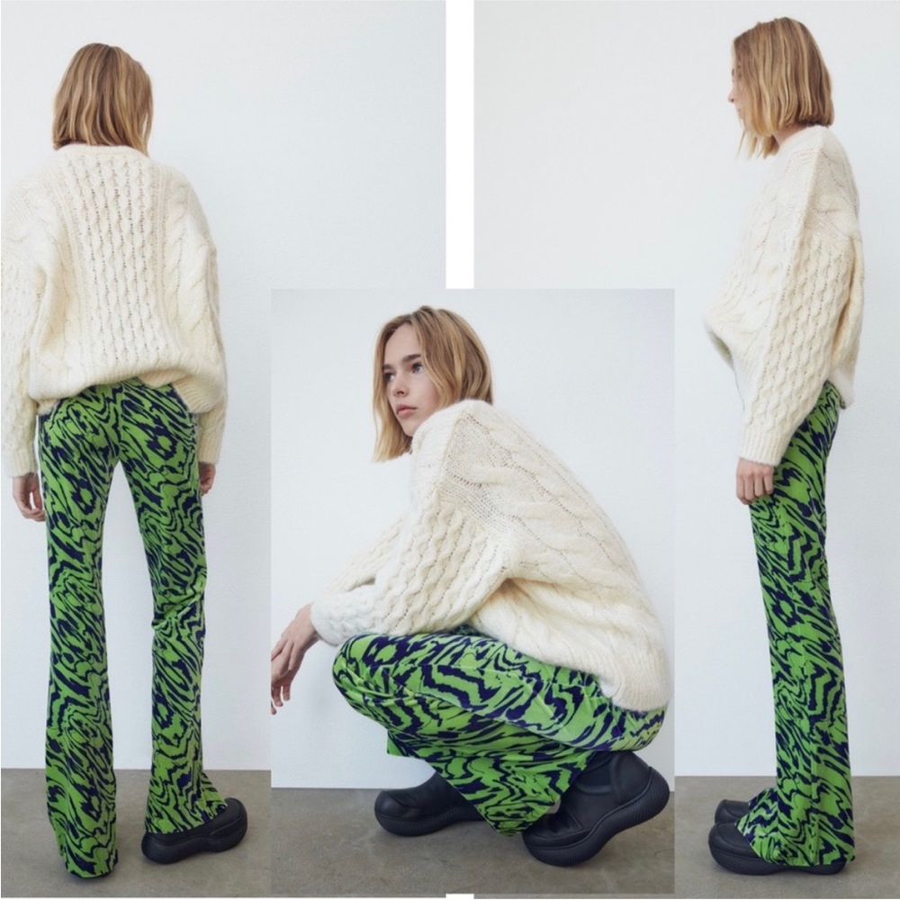 Zara Green and Black Flare Pants